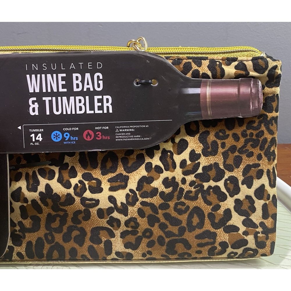 WILD EYE‎ DESIGNS LEOPARD  INSULATED WINE BAG W/MATCHING WINE CUP NWT - Picture 3 of 12